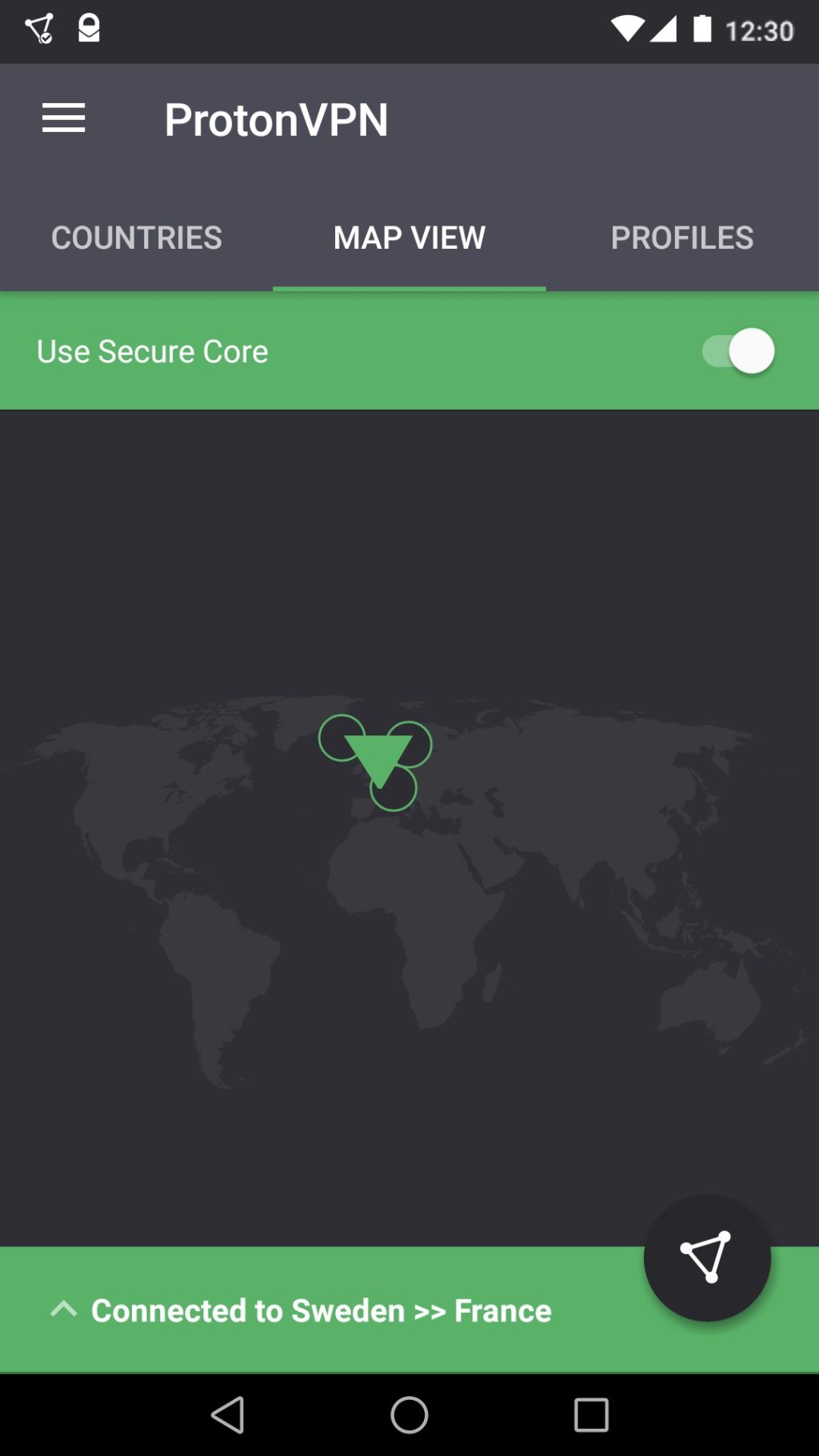 ProtonVPN Android SecureCore Map Screenshot