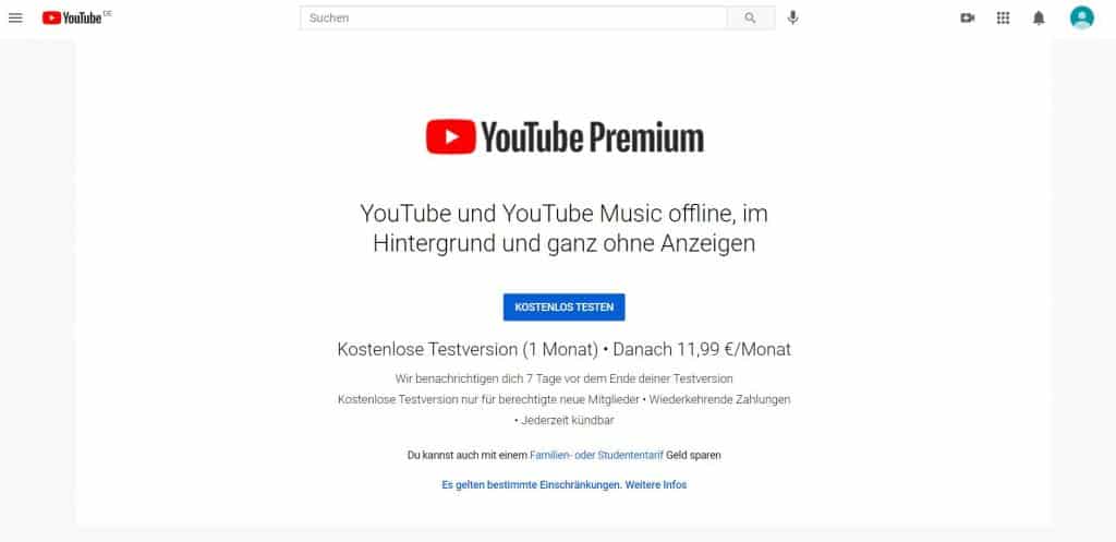 YouTube Premium Testversion