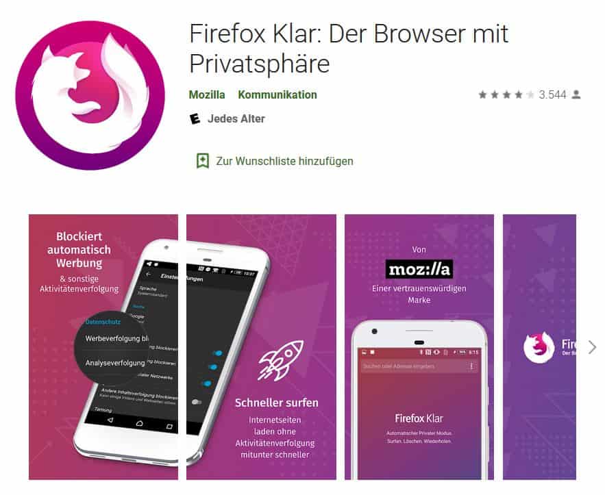 Browsertest Android Firefox Klar