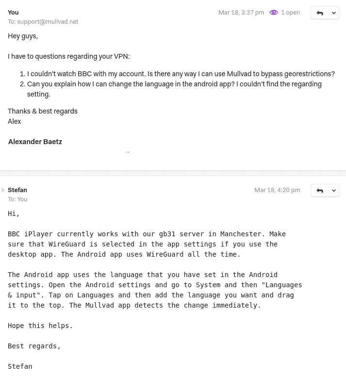 mullvad Email Support