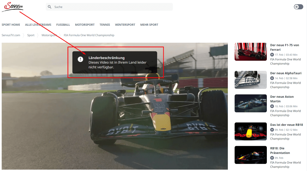 ServusTV Formel1 Laenderbeschraenkung