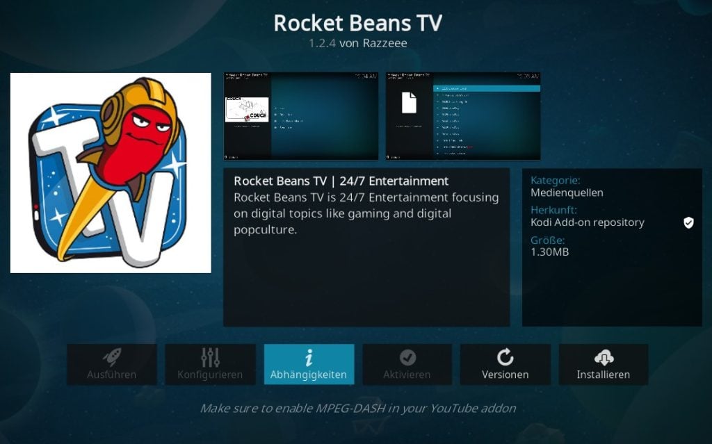 kodi rocket beans tv